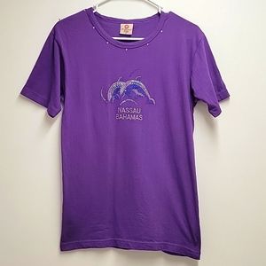 Jo Ann's 100% Preshrunk Cotton T-Shirt Nassau Bahamas Bedazzled Dolphins Size S